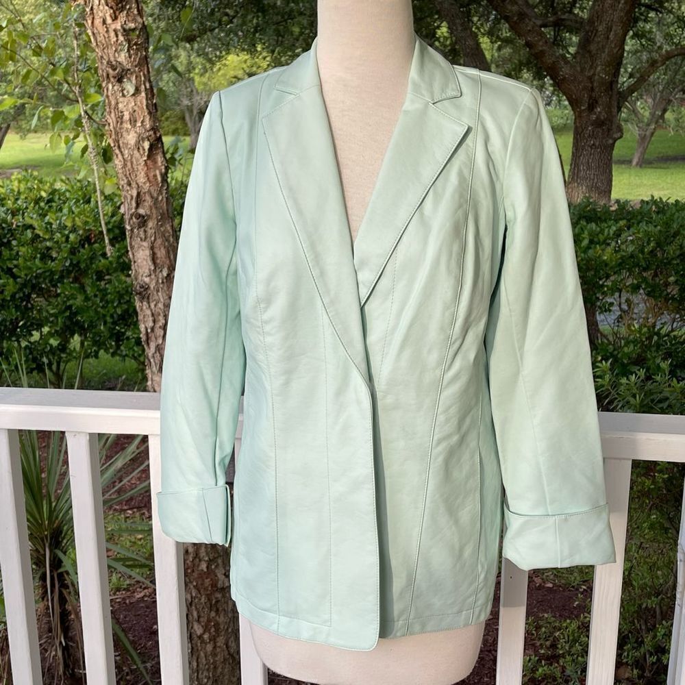 Dennis Basso Mint Vegan Snap Front Blazer